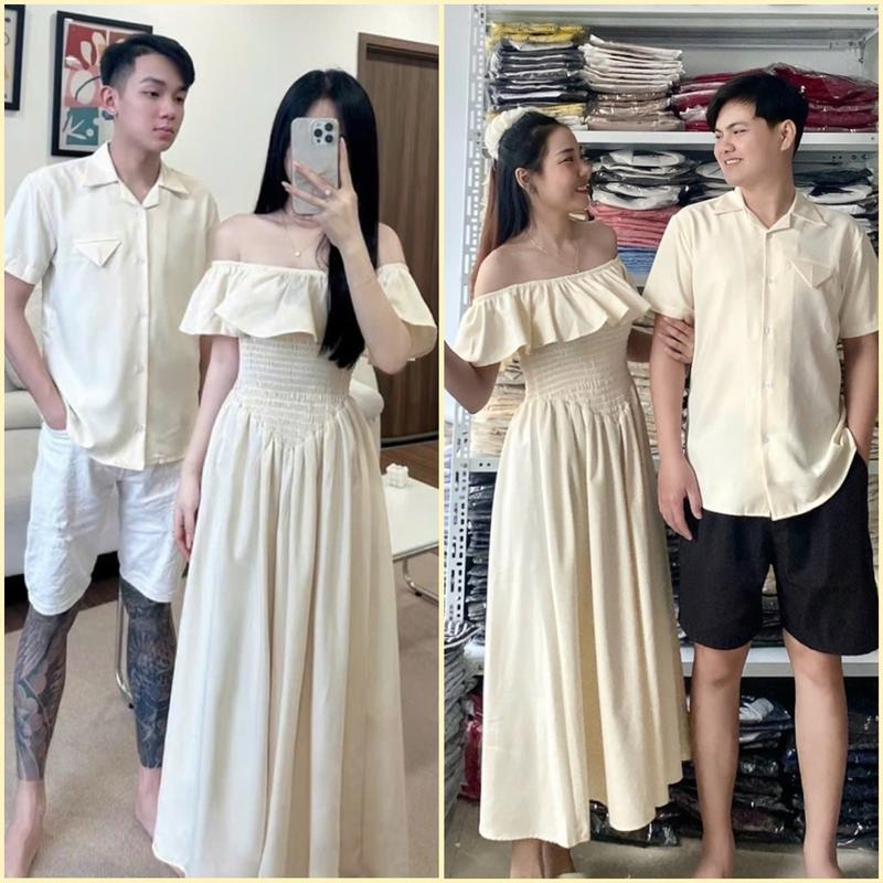 Áo váy cặp đôi maxi ngà chun váy đi biển xinh xắn - FOREVER COUPLE