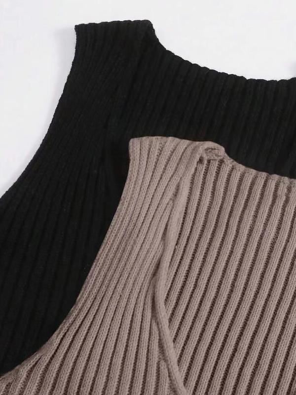 Women's Plain Ribbed V Neck Cropped Sweater Vest, Comfy Clothes for Girls, Casual Sleeveless Crop Knit Top, Summer Outfits 2024, Summer Clothes, Women's Knitwear for Daily Wear 7