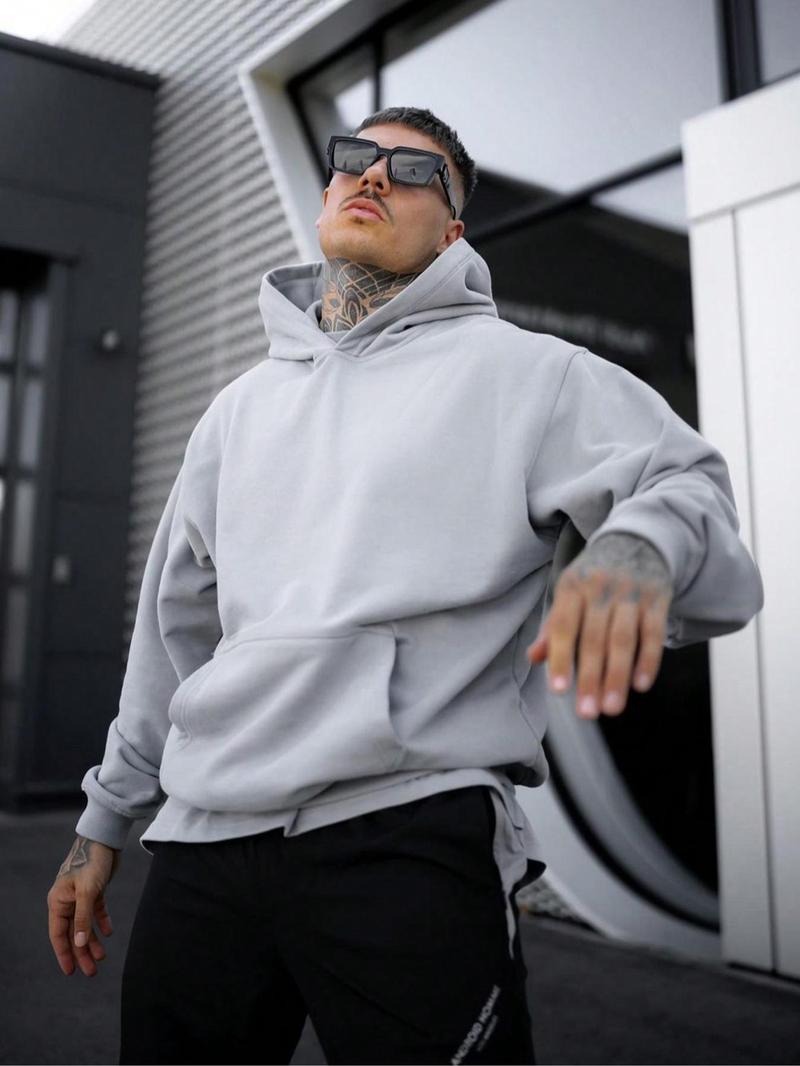 Product Introduction of Men's Solid Drop Shoulder Thermal Lined Hoodie, Casual Regular Fit Long Sleeve Pocket Hooded Sweatshirt for Fall & Winter, Men's Clothes for Daily Wear 4