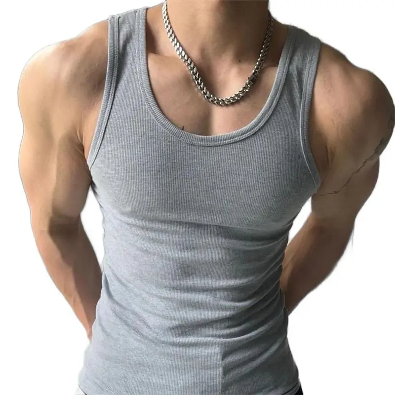 [ Combo 3 áo ] Áo thun gân tank top vải thun gân thoáng mát thấm hút mồ hôi Cotton Menswear Dệt Nhung Đen aogi  unhiet aogi  unhiet áo  ba 1