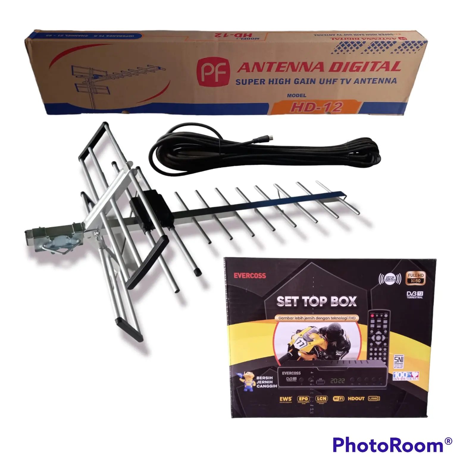 ANTENA PF HD 12 + STB EVERCOSS