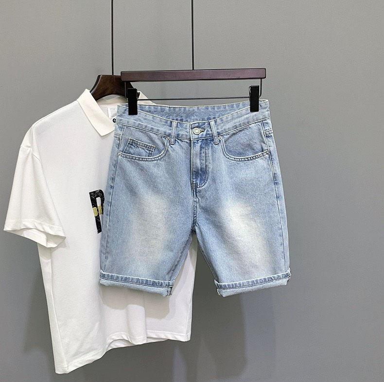 Quần short jean nam vải co giãn nhẹ bền đẹp chắc chắn 2 màu xanh bạc trắng đen mờ cào sọc ngắn 247 248 X1 Cotton Menswear Pants