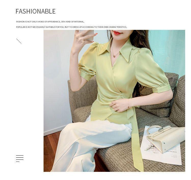 Product Introduction of Áo Sơ Mi Voan Sang Trọng Cao Cấp, Dành Cho Nữ, Trang Phục Mùa Hè, Eo Bó Sát, Phong Cách Phương Tây, Áo Sơ Mi Cổ Chữ V, Thường Ngày Và Bó Sát, Thanh Lịch, Áo ngắn Tay Năm 2025 3