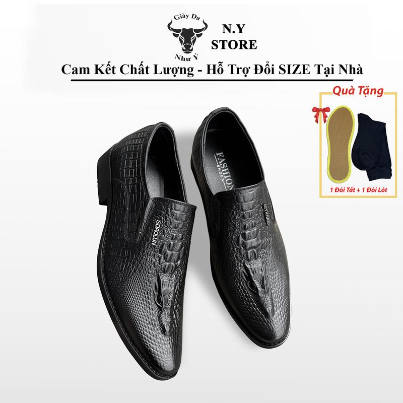 Giày Nam Công sở Da Bò Cao Cấp Dập Vân CS03, Đế Cao Su, Tặng kèm Tất Và Lót Quế