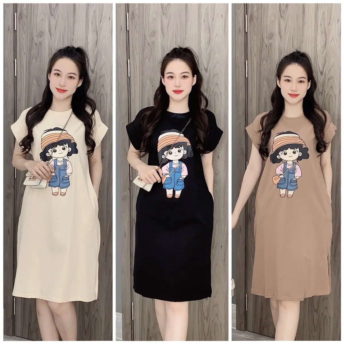 [V134 XÃ KHO ] Váy cô gái thun 2 kiểu chất mát nhiều màu   Màu Đen  Women Dress Nhung Kem