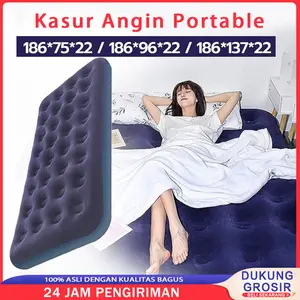 Kasur Angin Paket Kasur Angin Double Biru  Paket Kasur Tiup Air Bed Double pompa manual