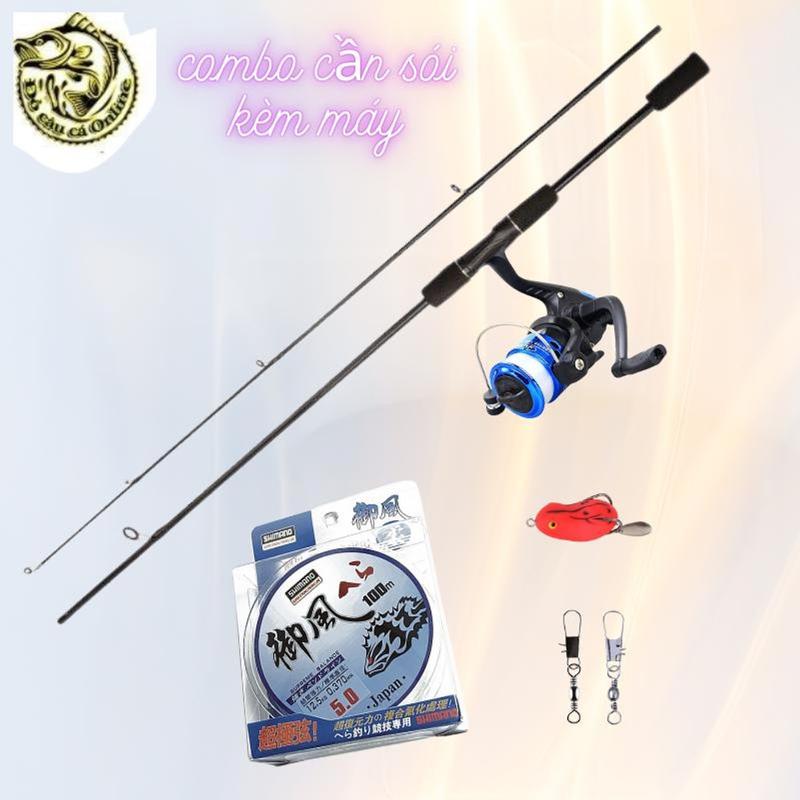 Combo Cần Sói Đen Kèm Máy Nhựa Tặng Kèm cước Và Nhái Hơi Thêm Khoá Đi Câu Bắt Cá Fishing A1