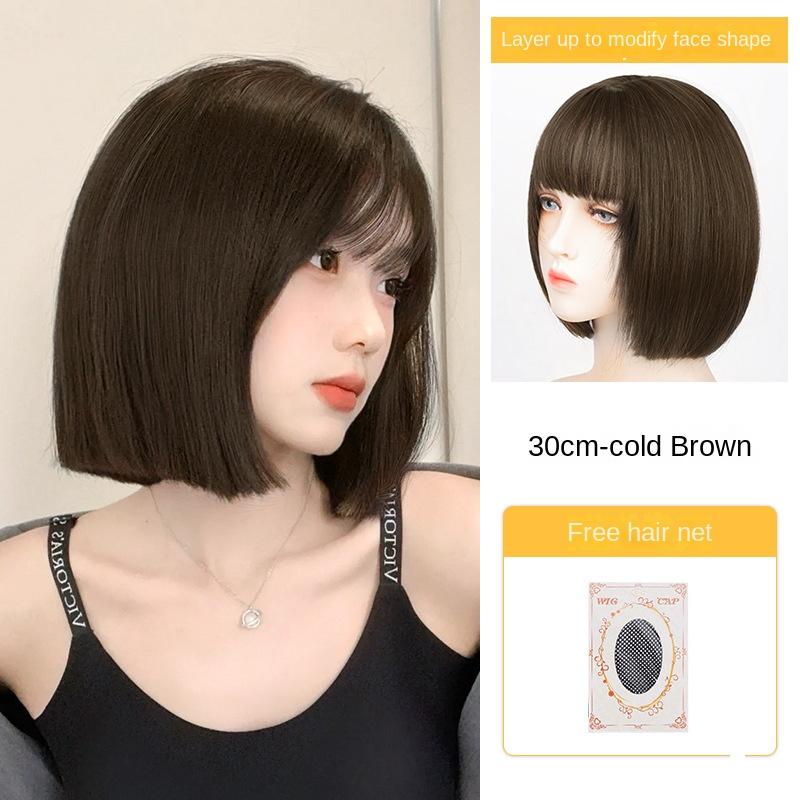 Wig Women's Short Artificial Human Hair New Anti-Aging Fashion Natural Bobhaircut Long Hair Full-Head Wig 6