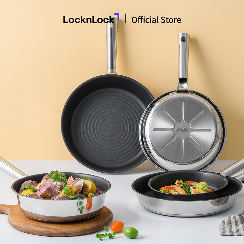 Chảo chiên/chảo sâu lòng bằng thép không gỉ chống dính 3 lớp LocknLock SUIT STS bếp từ, điện, hồng ngoại, gas