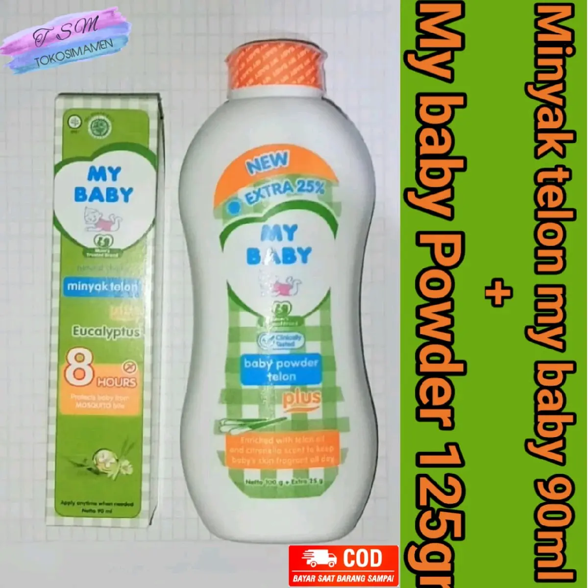 Minyak Telon My Baby 90ml + My Baby Powder Telon Plus 125gr Paket Hemat Perawatan Kulit Bayi & Balita menghangatkan peeut kembung Perut Bedak