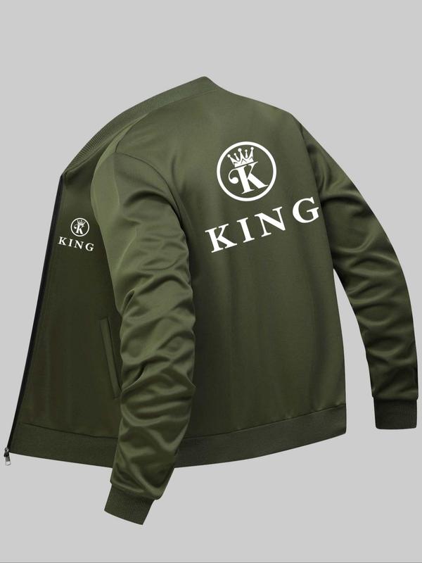 Men's Letter Print Zip Up Baseball Collar Jacket, Regular Fit Casual Long Sleeve Pocket Outerwear for Daily Wear, Fashion Men's Clothes for All Seasons 6