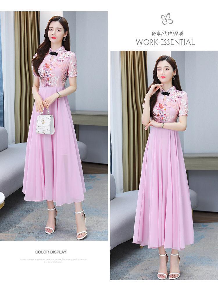 Product Introduction of Váy Sườn Xám, Cỡ Cực Lớn (150,00kg), Thanh Lịch Và Trông Trẻ Trung, Dành Cho Phụ Nữ, Thích Hợp Cho Mùa Hè, Thời Trang Quý Cô Quý Phái, Váy Midi Mỏng, Quần Áo Nữ 4