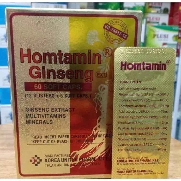 Homtamin Ginseng hộp 12 vỉ x 5 viên nang mềm - Mulvitamin tăng cường sức đề kháng
