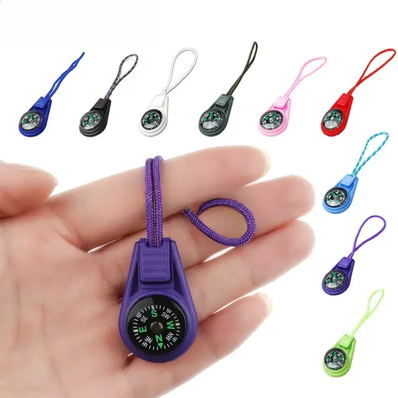 Colorful Survival Keychain Zipper Pull Mini Compass for Outdoor Backpack Camping Hiking Pocket Navigator Adventure Tool