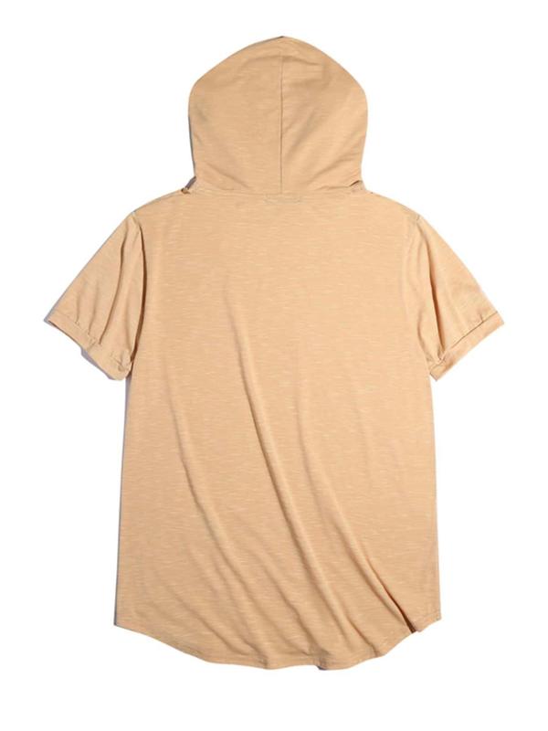 Men's Solid Drawstring Hooded Tee, Casual Regular Fit Short Sleeve T-Shirt for Summer, Menswear for Daily Wear 3