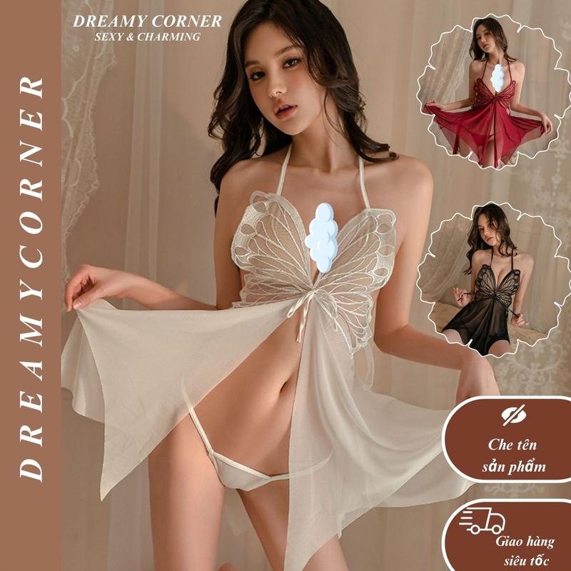  Đầm Ngủ Lụa Phối Ren DN44 CHE TÊN - Quyến Rũ & Thanh Lịch  2 dây sexy dáng dài xẻ đùi Váy ngủ nữ gợi cảm quyế rũ 