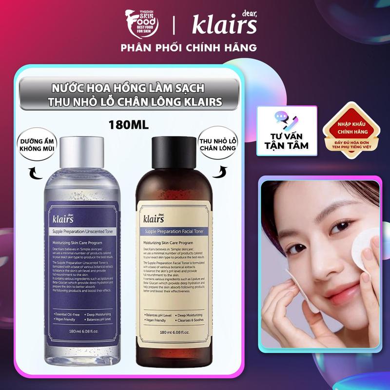 Nước Hoa Hồng Hỗ Trợ Dưỡng Ẩm Da Klairs Supple Preparation Toner 180ml Skincare