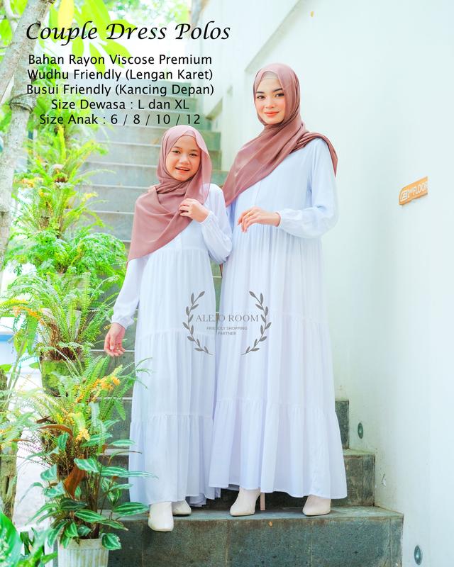 NASHWA Wear - BLACK and WHITE Dress Series POLOS Couple Ibu dan Anak - Katun Rayon Premium Gamis Muslim 4