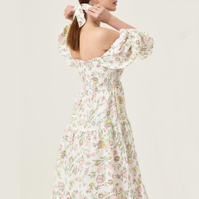 Product Introduction of Women's Autumn A-line Pregnancy Dress Half Sleeve Square Neck Plaid/Floral Baby Shower Dress 31