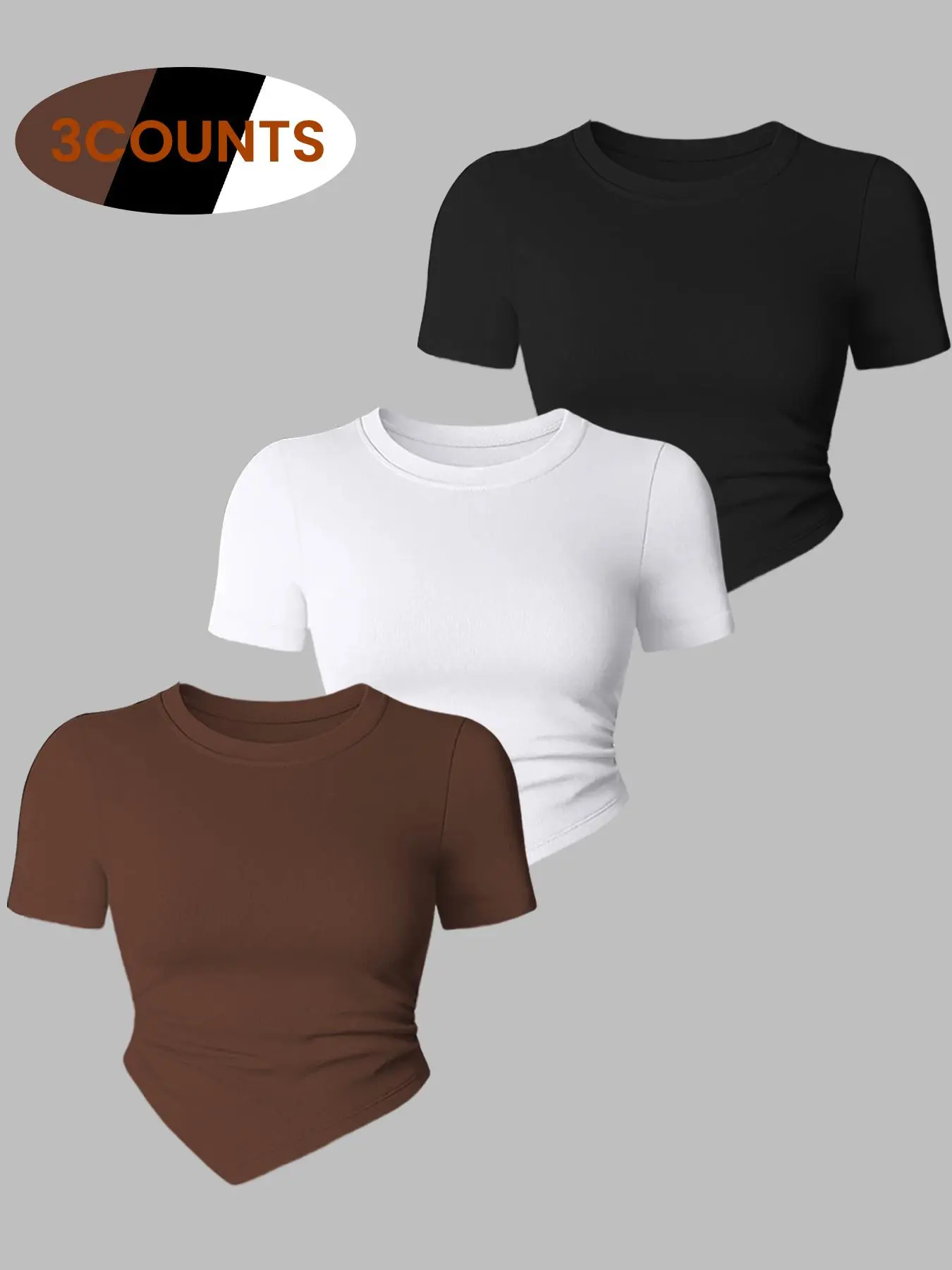 Women's Solid Ruched Asymmetrical Design Sports Tee, Casual Breathable Sporty Round Neck Short Sleeve T-shirt for Yoga Gym Workout, Ladies Sportswear for Summer