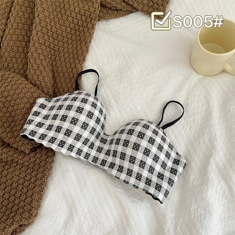 Product Introduction of New Seamless Bra For Women One-Piece Colorful Plaid Comfortable Breathable Sweet Lovely Girl Bra Women's Underwear 12