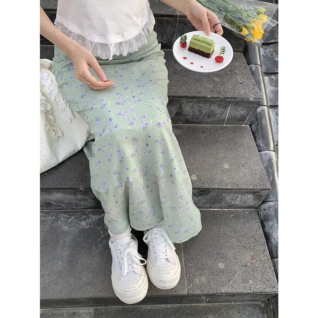 Chân Váy Hoa Dài Trung Bình Cạp Cao Dành Cho Nữ, Dễ Phối Đồ, Chân Váy Voan Lót, Có Cỡ S-2XL Women Khuy