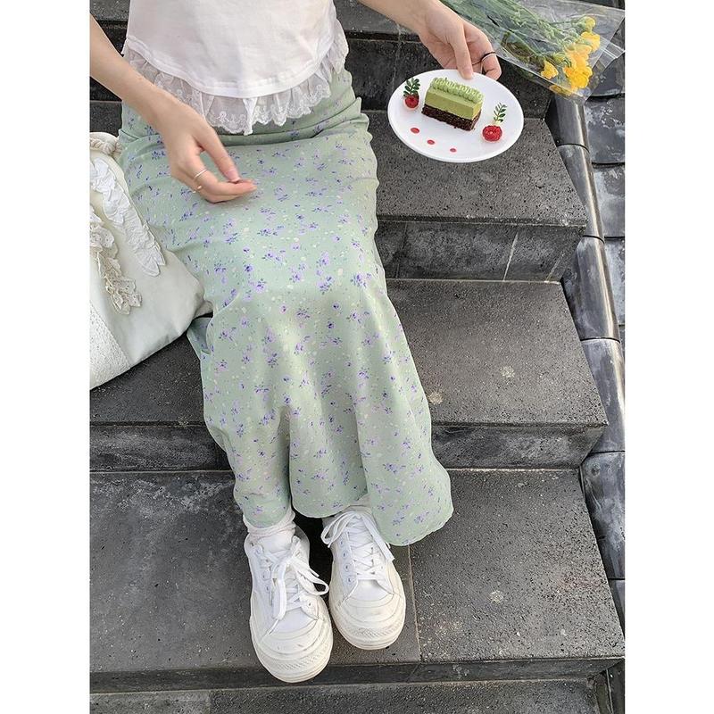 Chân Váy Hoa Dài Trung Bình Cạp Cao Dành Cho Nữ, Dễ Phối Đồ, Chân Váy Voan Lót, Có Cỡ S-2XL Women Khuy 0