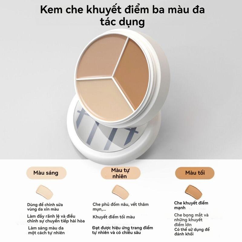 Product Introduction of Bảng Màu Che Khuyết Điểm Đa Năng, 3 Màu, Kem Che Khuyết Điểm Trung Bình Lâu Trôi, Không Thấm Nước, Trang Điểm Mỹ Phẩm Cho Nữ, Trung Bình 8