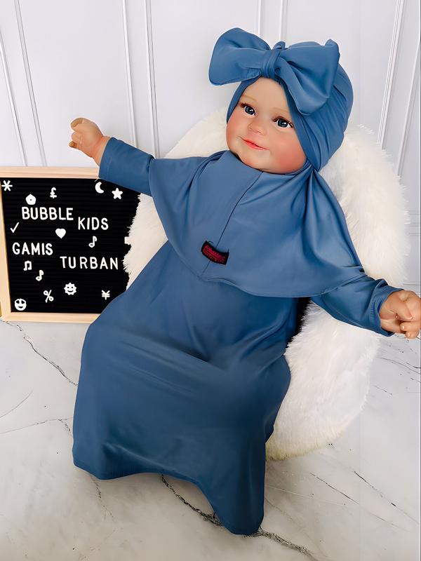 Gamis Bayi Hijab Free Turban Polos 0-2 Tahun Balita Anak Fashion Pakaian Perempuan muslim panjang variasi baju Merah Setelan Kerudung Nyaman Cewek Lembut 8