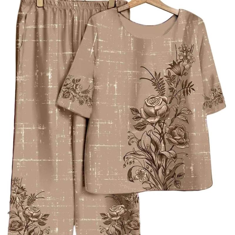 T21-Đồ bộ lụa Pháp cao cấp cho mẹ cho bà -Bộ đồ đa năng từ mặc nhà đến đi chơi du lịch - Đủ size 40-85 ký Nữ Women Voi Áo Top Polo Sen Kem Hoa Sen Quần Ngủ Áo ngủ Pijama