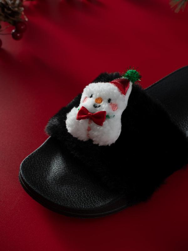 Women's Cute Snowman Design Plush Slippers, Casual Soft Comfortable Home Slippers, Warm Slippers for Indoor & Outdoor Use for All Seasons 4