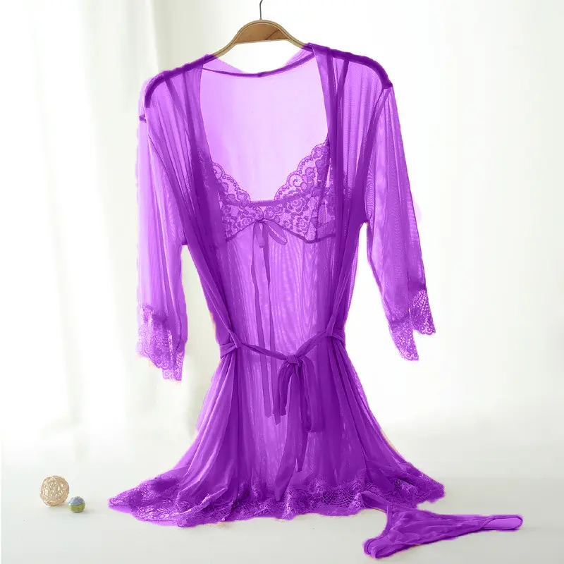 [Trend] Lingerie Setelan Jubah Wanita + Celana Dalam Berenda Set Gaun Malam Dress Tidur 1204 6