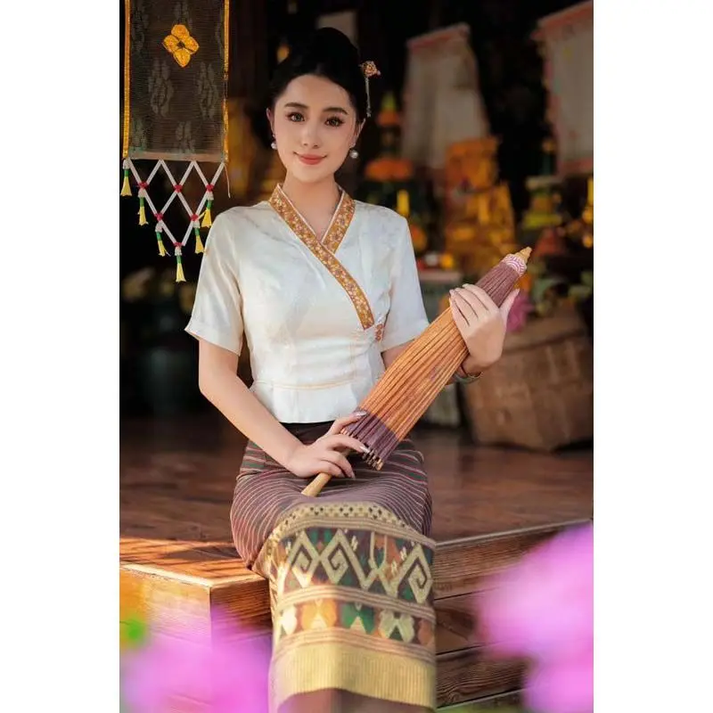 Bộ Áo Và Váy Phong Cách Dân Tộc, Yunnan Xishuangbanna Dai, Hàng Mới Về Mùa Hè, Áo ngắn Tay Áo, Quần Áo Nữ Dễ Phối Đồ Thời Trang