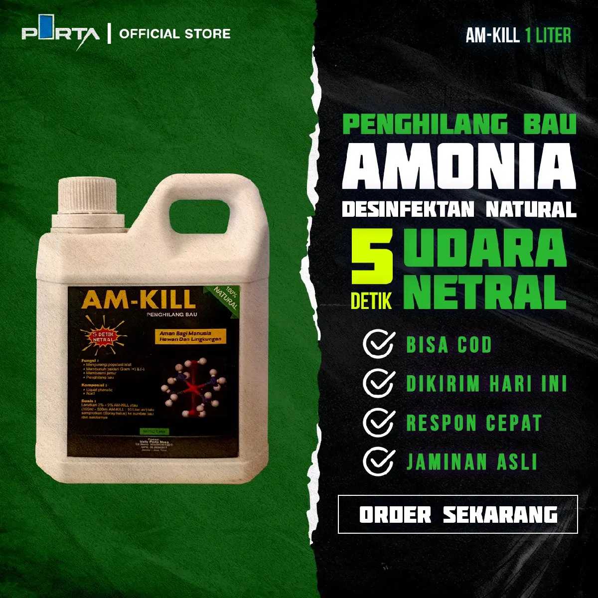 AMKILL  1 LITER - PENGHILANG BAU AMONIA KANDANG HEWAN AYAM BABI KAMBING SAPI BEBEK SAMPAH LIMBAH