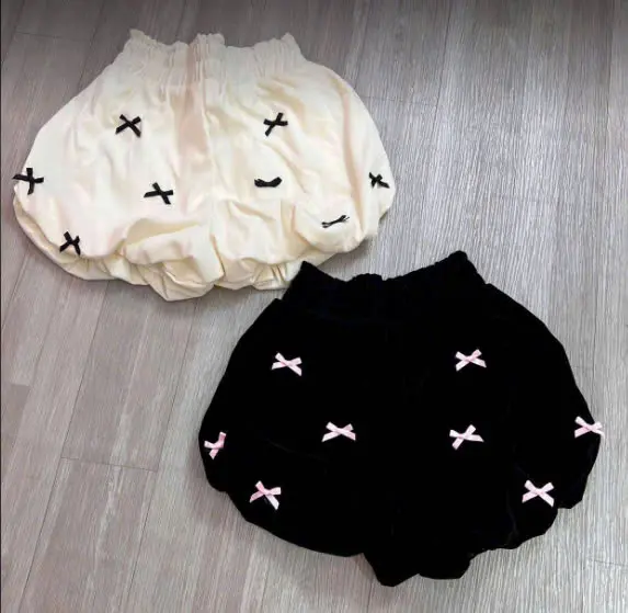 Quần short nữ dáng bí nhung bồng đính nơ nhí xinh xắn siêu tôn dáng lyihome, thời trang nữ hiện đại 1