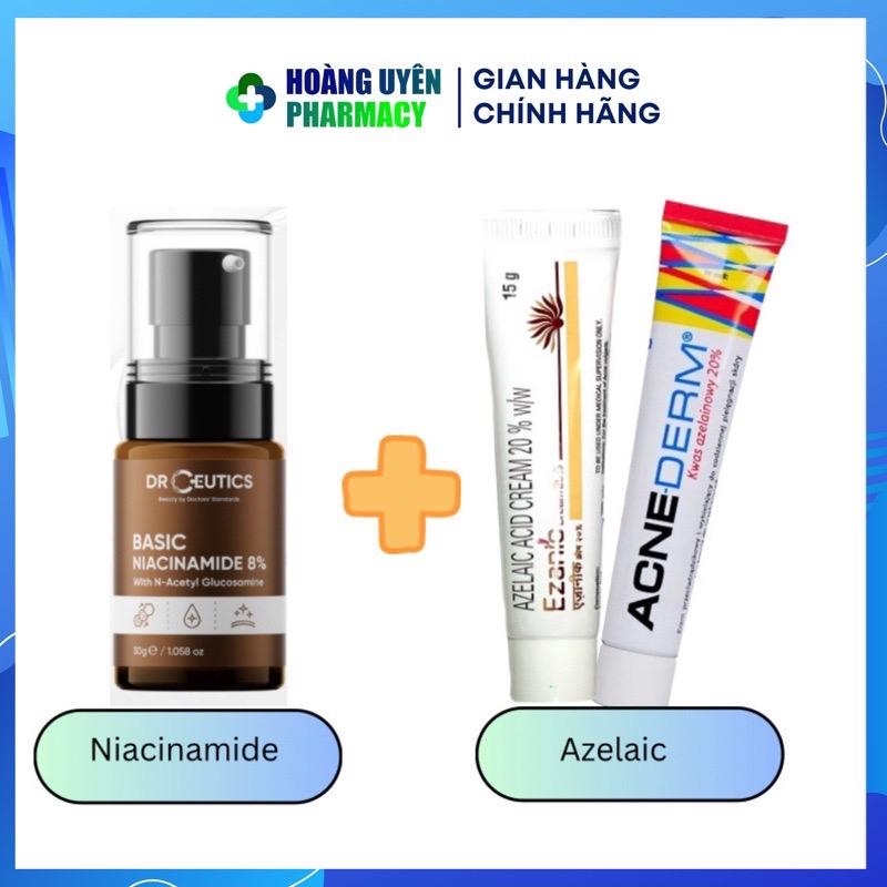 Combo sáng: Serum Niacinamide 8% Drceutics 30ml + Azelaic Acnederm Ezanic Aziderm