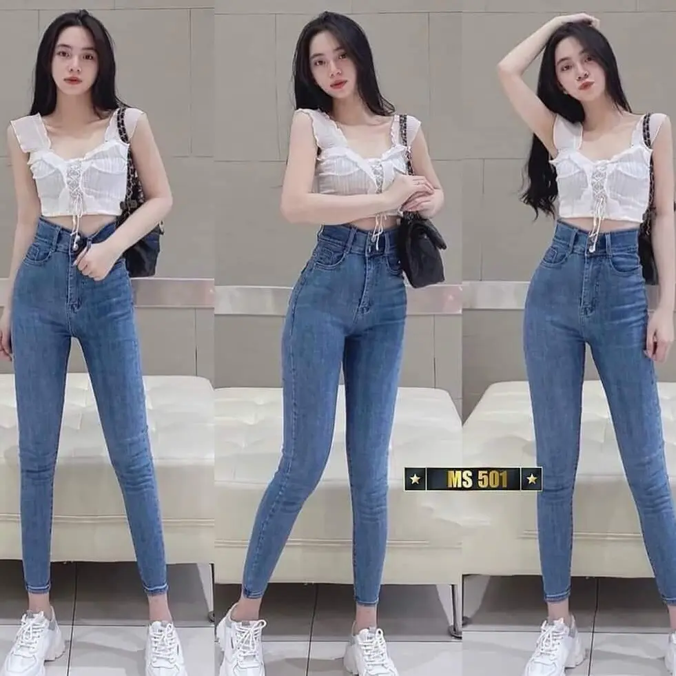 quần jean nữ xanh nhạt trơn - chất liệu denim co giãn 4 chiều diễm nhi store ms510