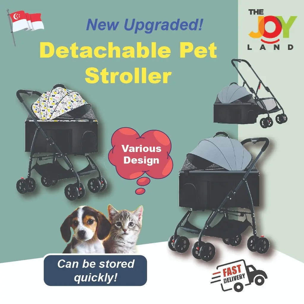 [SG SELLER] Single Detachable Pet Stroller Cat Dog Stroller Carrier Detach Removable Travel Trolley