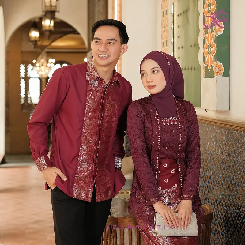 New Laksmi Burgundy - Setelan Baju Kebaya Wanita Songket Brokat Payet Modern Couple Wisuda Lamaran Kondangan Aesthetic [izarabatik] 5