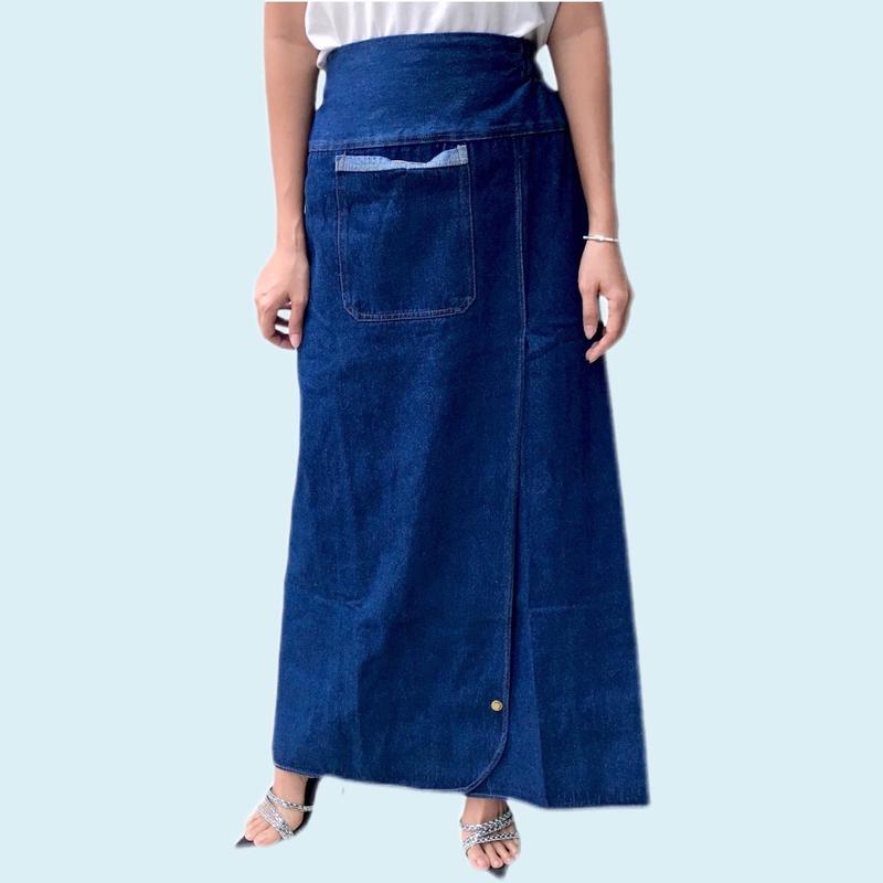 váy chống nắng nữ dạng quần vải jean xẻ tà có nút bấm kèm dán, eo 90cm trở lại, chiều dài 95cm Kem Nhung Lịch Tim