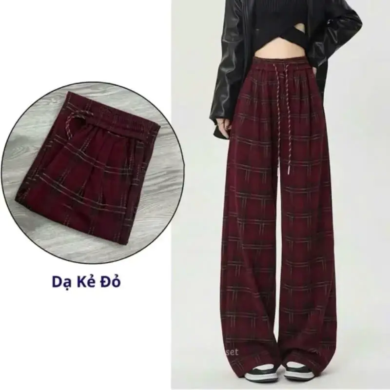 Quần Suông Ống Rộng Nữ Umi Dạ Mềm Kẻ Caro Cao Cấp - Hàng Hottrend Thun Women Ong 2