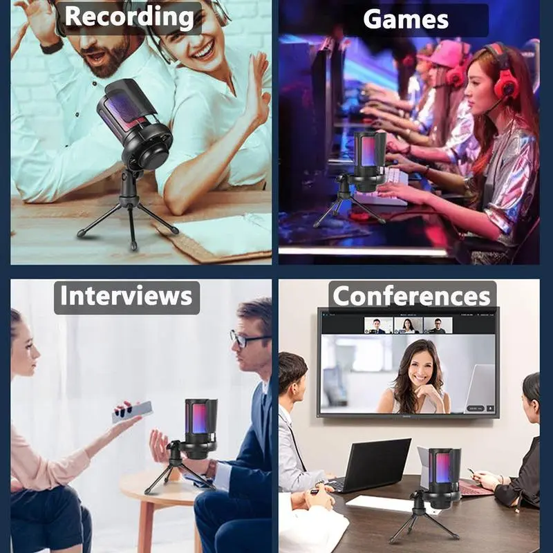 USB Streaming Gaming Mic, USB Plug Computer Microphone with Adjustable RGB Modes & Brightness, Quick Mute, Gain Control, for Podcasting, Recording 7