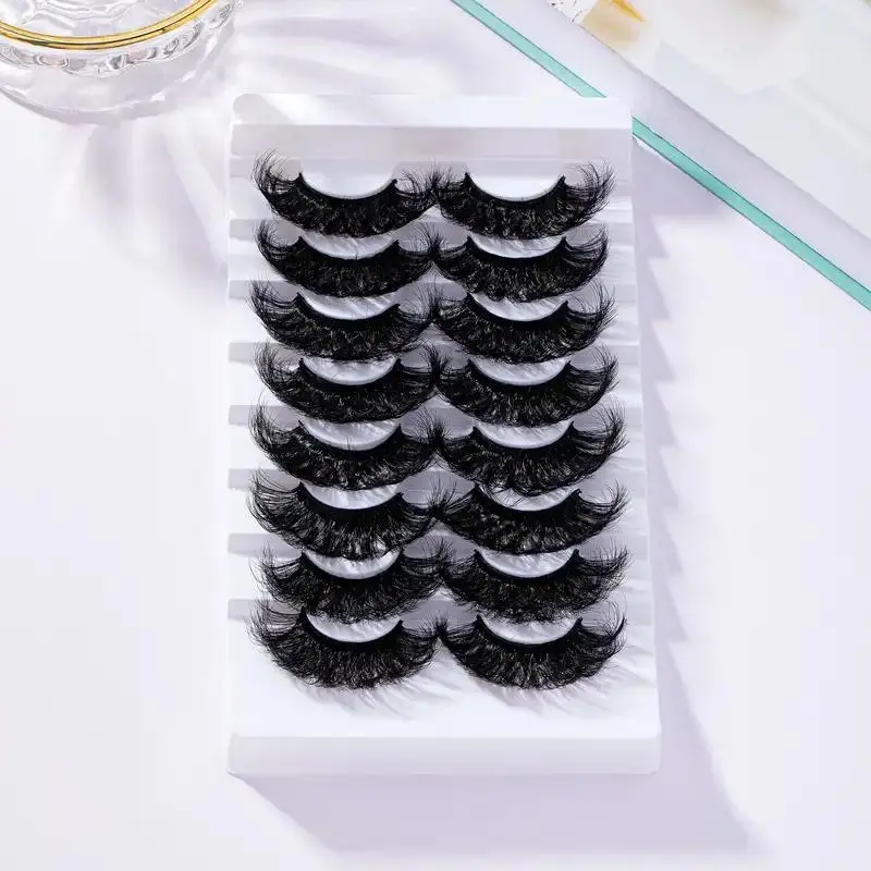 Fluffy False Eyelashes, 8 Pairs 25mm Wispy Faux Cluster Lashes, Natural Curling Eye Makeup Strip Lashes, Full Volume Eyelash for Lashes Extensions, Volumized False Eyelashes for Women and Girls Eye Makeup Enhancement