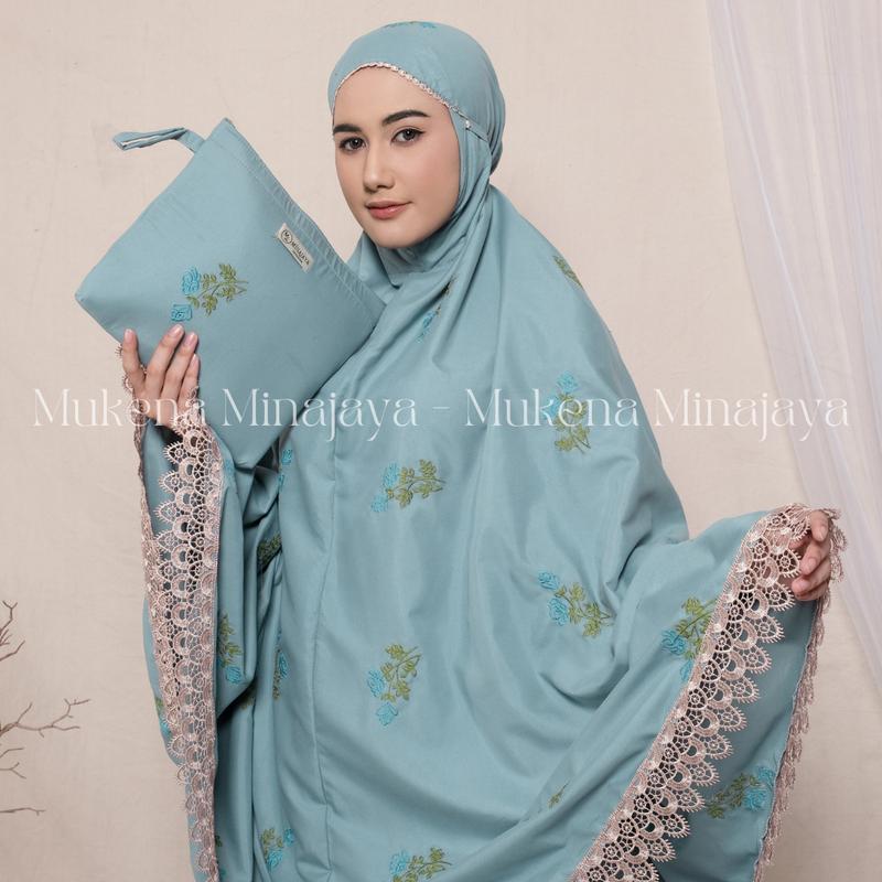 MINAJAYA - Mukena Dewasa Renda Bordir Motif Tabur Bunga Tulip Katun Premium Free Tasbih 9