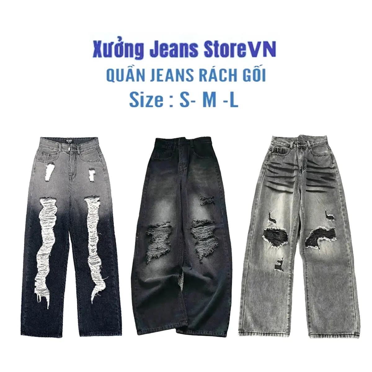 Quần jean ống suông ống rộng loang rách 617, quần bò dài cạp cao chất jeans mềm, Xương jeans storevn Nữ Pants Women Ong Lưng Cao quầnốngrộng quan  bosuong quansuong