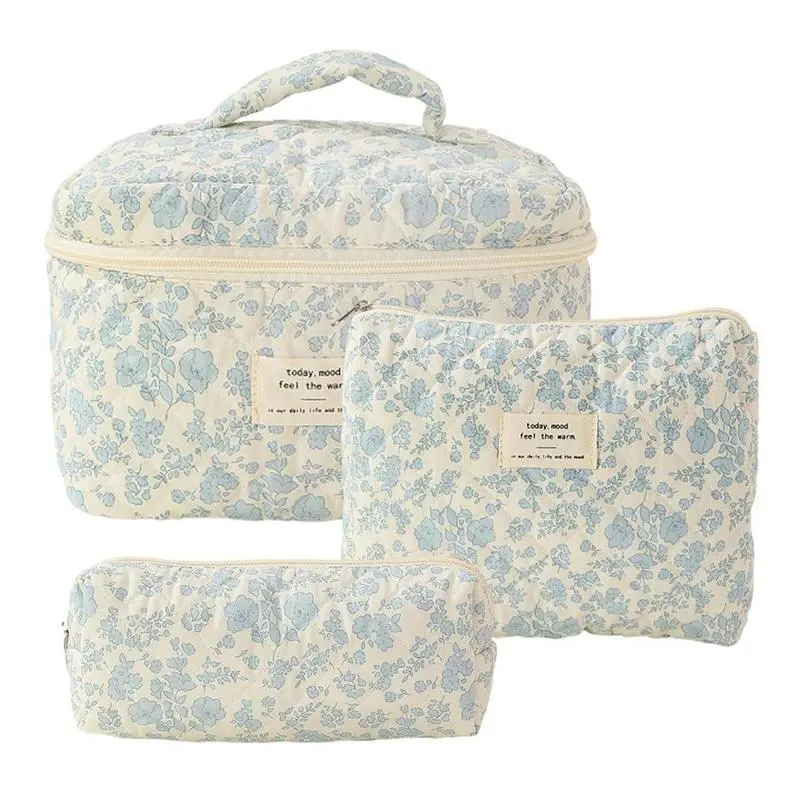 Floral Pattern Makeup Bag Set, 3 Counts/set Large Capacity Cosmetic Storage Bag & Makeup Brush Bag, Portable Compact Travel Toiletry Bag