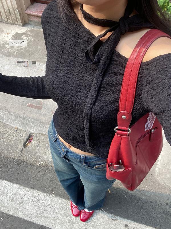 Mia Top - áo thun trễ vai nữ tặng kèm dây thiết kế tay loe dài nhiennhienvintage BA361 Women Trắng Sơ Mi Shirt 9