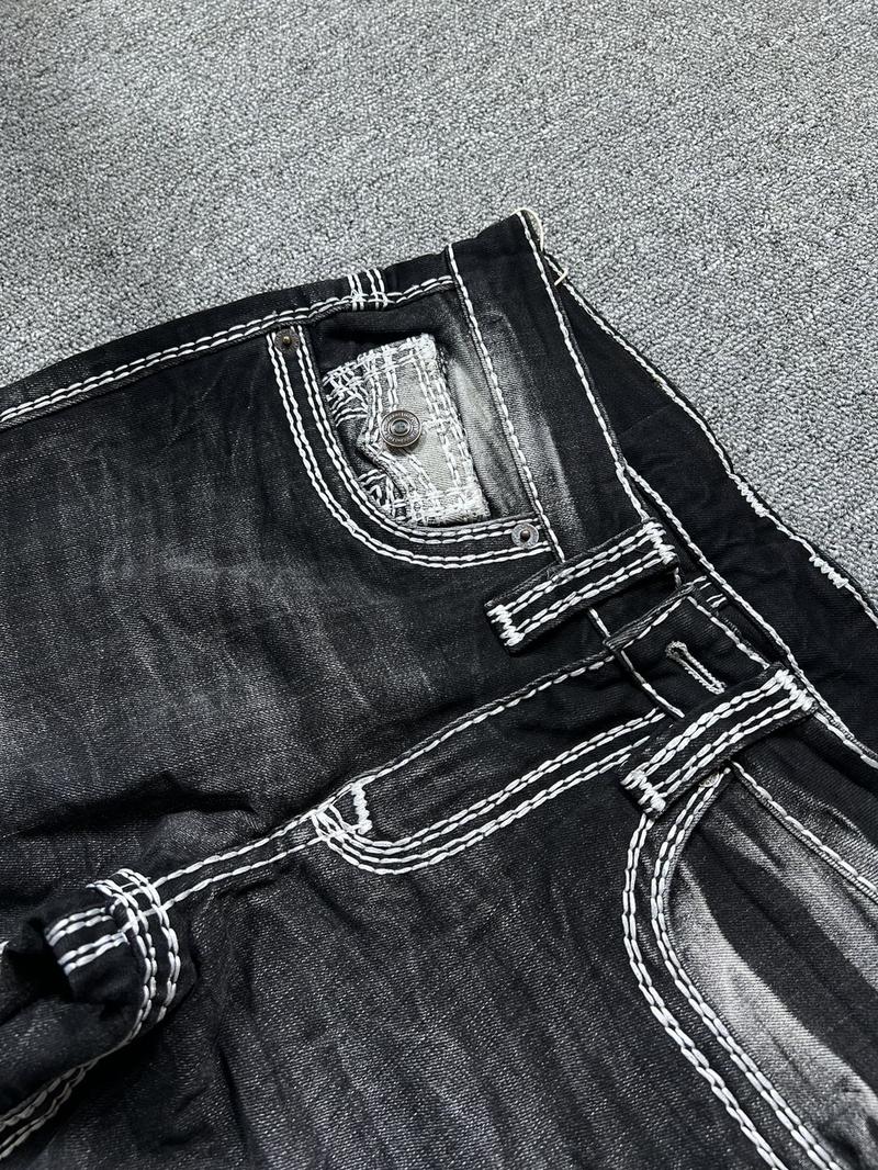 Product Introduction of Quần jean nam dài  màu đen wash gân , hoạ tiết thêu hình Samurai 13