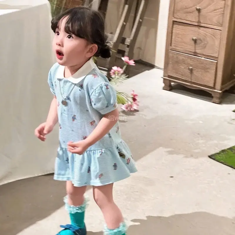 Đầm váy bé gái dài tay ngắn thêu ngựa xinh xắn TQXK cotton cá sấu size 73-100