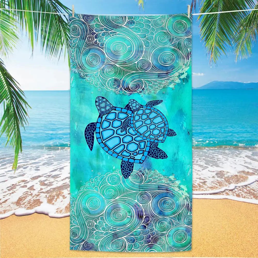 Sea Turtle Pattern Beach Towel, 1 Count Reusable Soft Towel, Cartoon Beach Towel for Home Bathroom Outdoor Camping Swimming